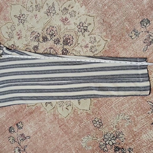 SO High Rise Blue & Ivory Stripe Linen Blend High-Rise Pant Tapered Leg - Size L - Picture 11 of 13